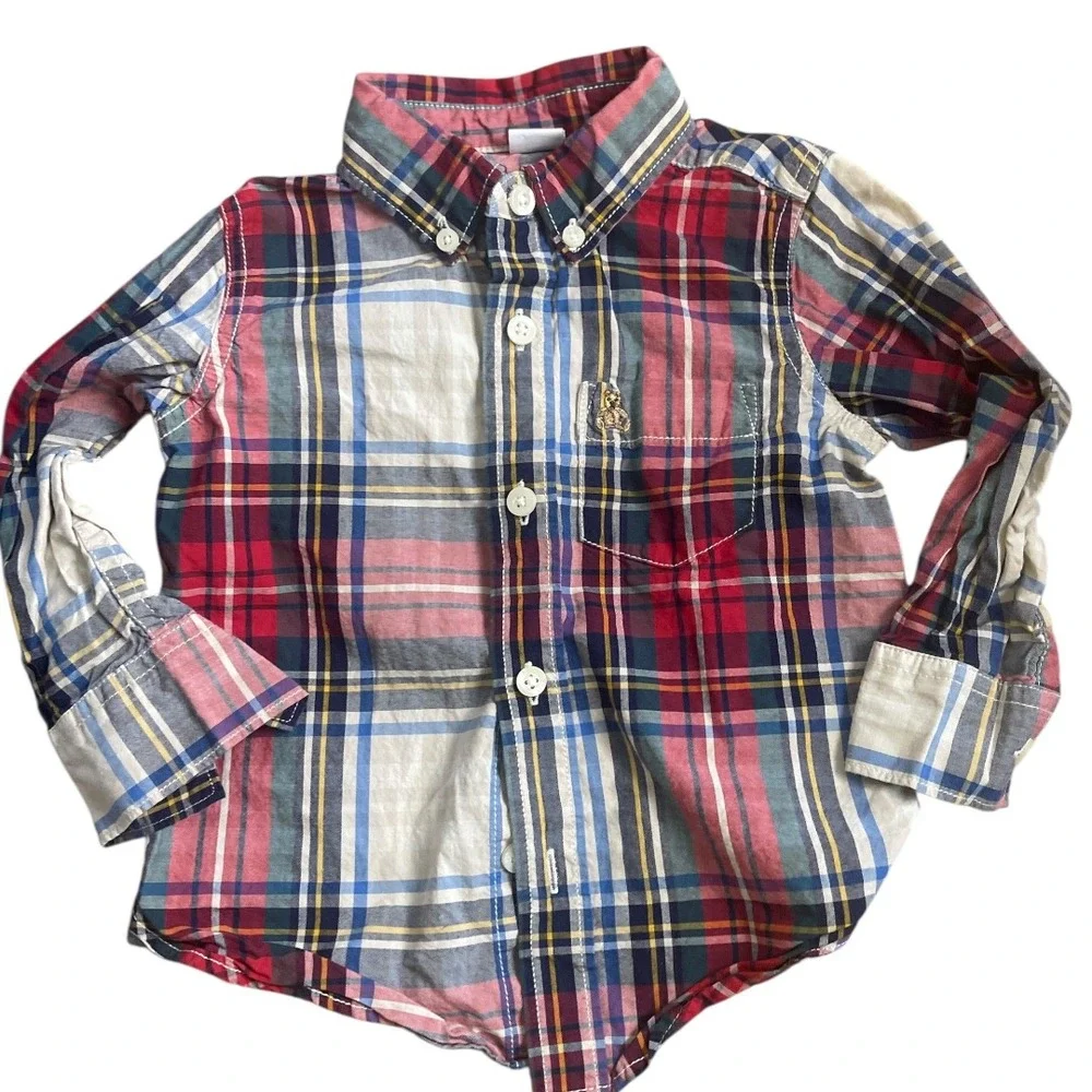 Baby Gap Red Plaid Long‎ Sleeve Preppy Button Down Shirt 2 Years Toddler